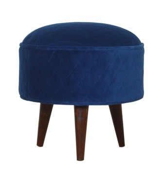 Quilted Blue Velvet Footstool