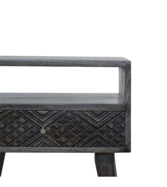 Table de chevet à tiroirs sculptés noir cendré