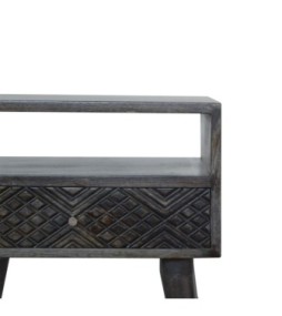 Table de chevet à tiroirs sculptés noir cendré