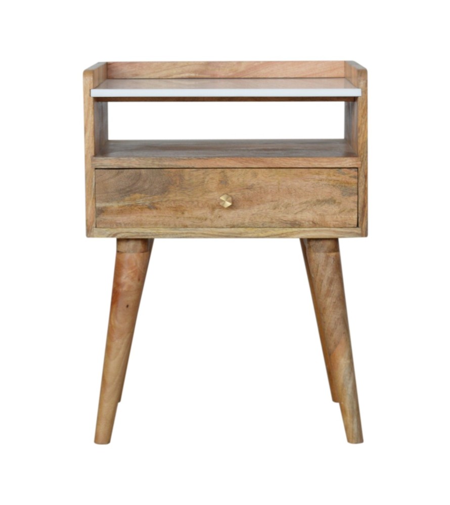 Table de chevet à fente ouverte avec plateau blanc