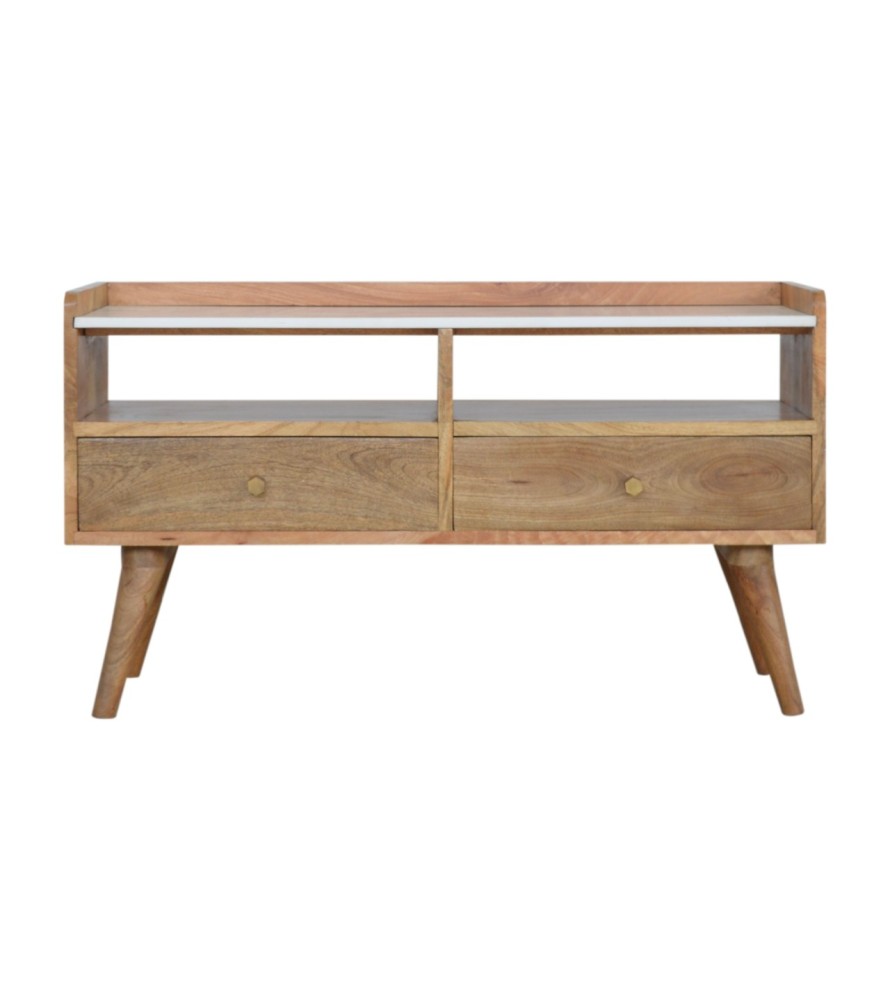 Meuble TV avec plateau en marbre blanc