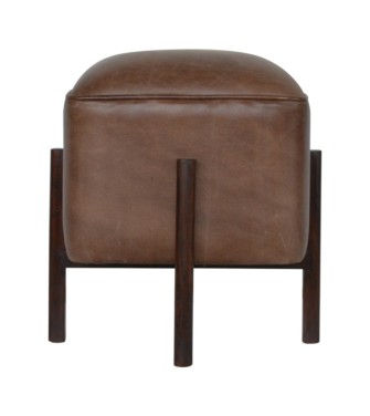 Brown Solid Leather Footstool