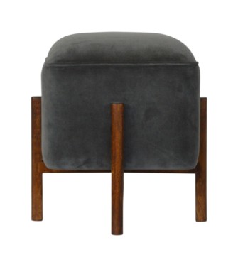 Repose-pieds en bois massif et velours gris