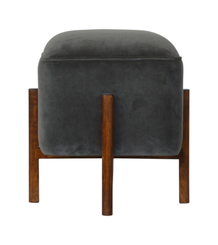 Repose-pieds en bois massif et velours gris