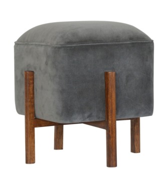 Repose-pieds en bois massif et velours gris