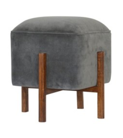 Repose-pieds en bois massif et velours gris
