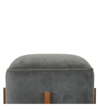 Repose-pieds en bois massif et velours gris