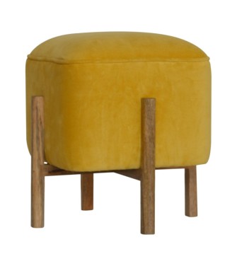 Repose-pieds uni en velours moutarde