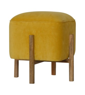 Repose-pieds uni en velours moutarde