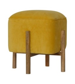Repose-pieds uni en velours moutarde