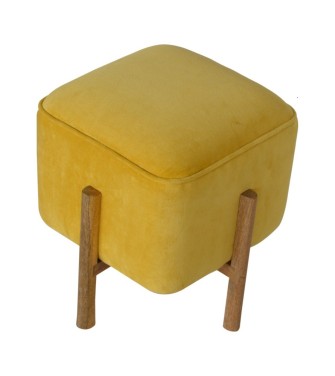 Repose-pieds uni en velours moutarde