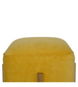 Repose-pieds uni en velours moutarde