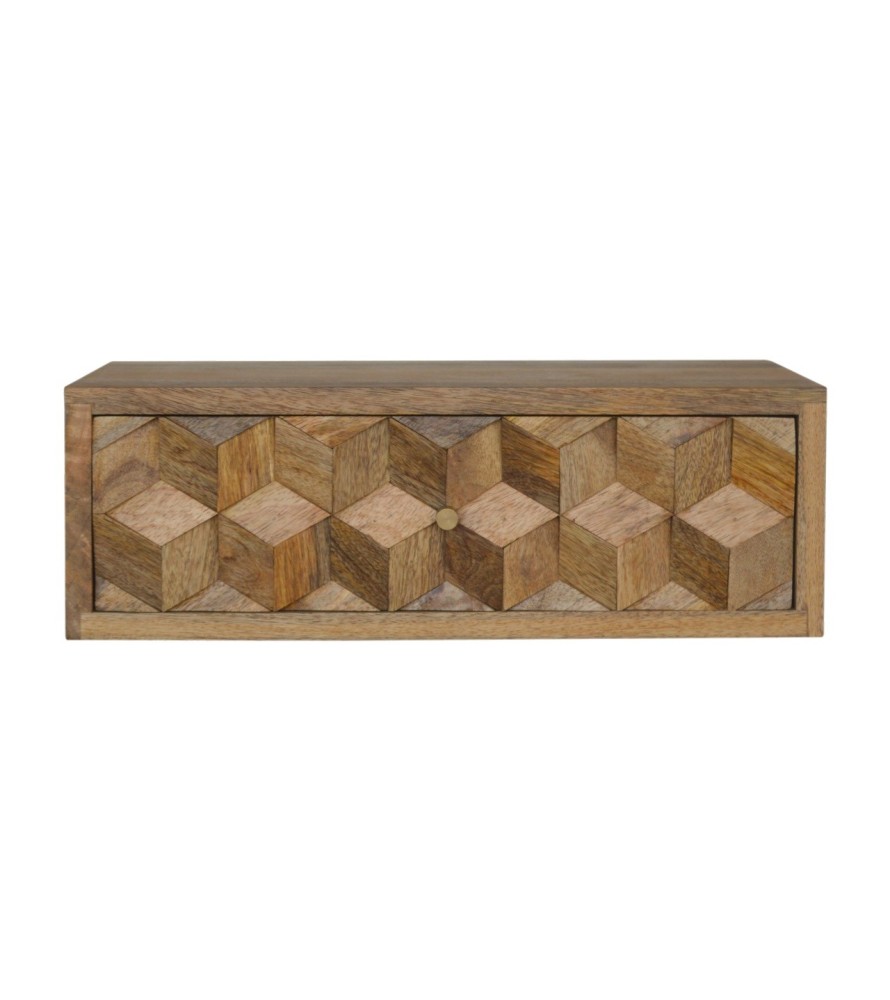Table de chevet sculptée en forme de cube flottant