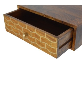 Table de chevet flottante dorée finition châtaigne