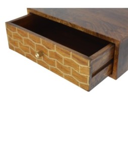 Table de chevet flottante dorée finition châtaigne