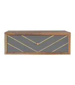 Table de chevet flottante en ciment avec incrustations de laiton