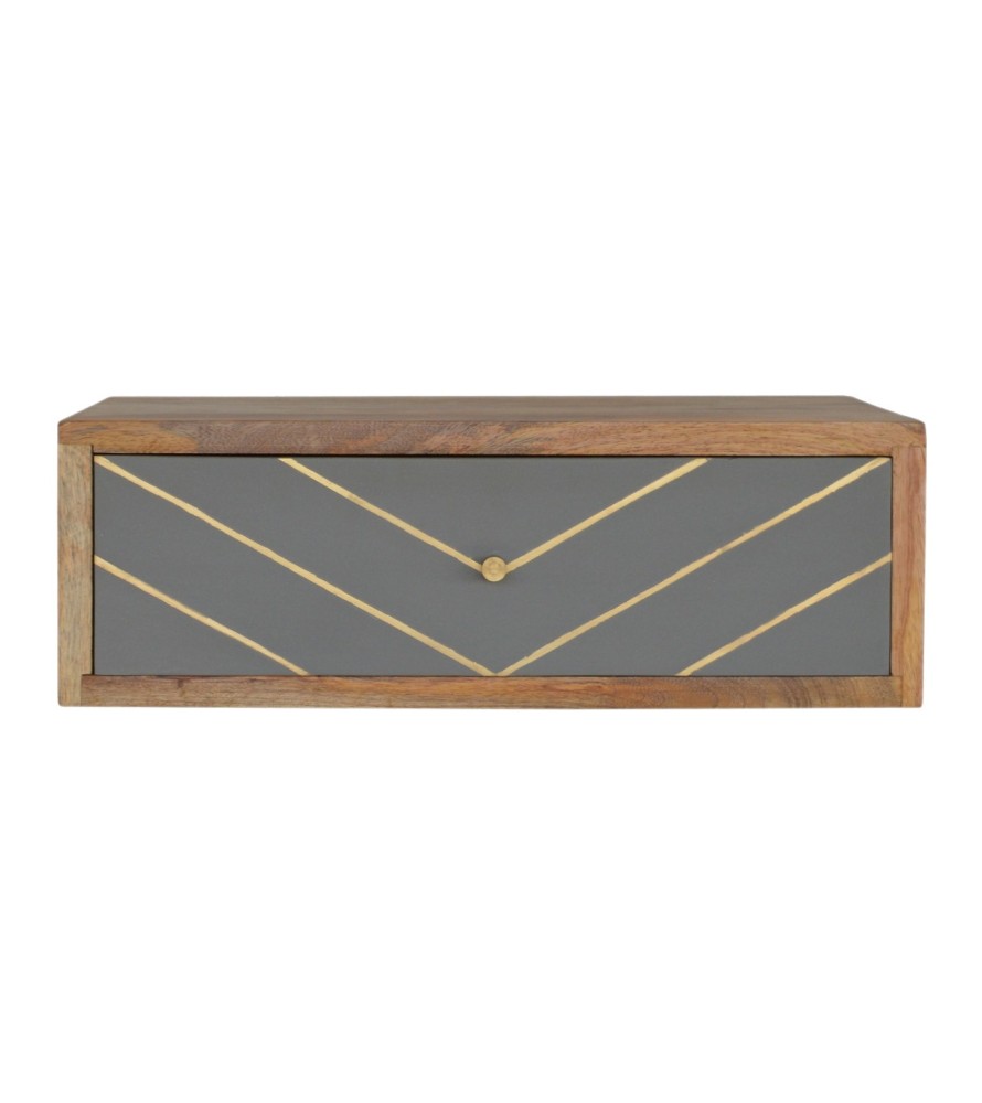 Table de chevet flottante en ciment avec incrustations de laiton