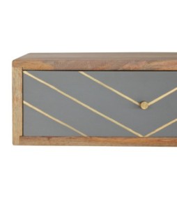 Table de chevet flottante en ciment avec incrustations de laiton