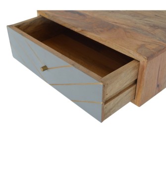 Table de chevet flottante en ciment avec incrustations de laiton
