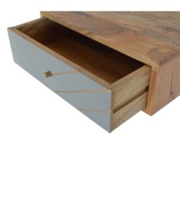Table de chevet flottante en ciment avec incrustations de laiton