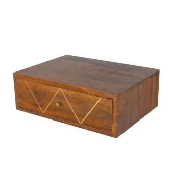 Table de chevet flottante en laiton et finition châtaigne