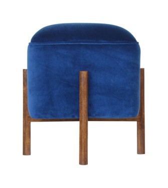 Solid Wood Royal Blue Velvet Stool