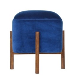 Tabouret en bois massif et velours bleu roi