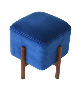 Tabouret en bois massif et velours bleu roi