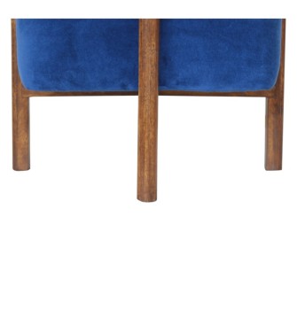 Tabouret en bois massif et velours bleu roi