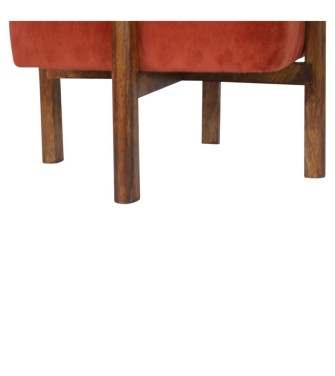 Repose-pieds en velours rouge brique et bois massif
