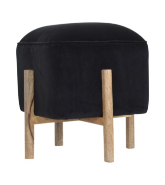 Repose-pieds en bois massif et velours noir