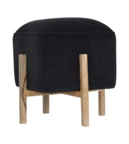 Repose-pieds en bois massif et velours noir