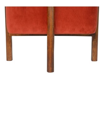 Repose-pieds en velours rouge brique et bois massif