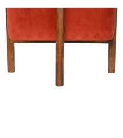Repose-pieds en velours rouge brique et bois massif