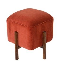 Repose-pieds en velours rouge brique et bois massif