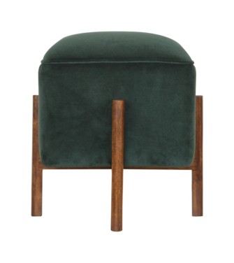 Emerald Velvet Solid Wood Footstool
