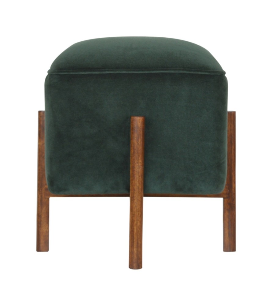 Emerald Velvet Solid Wood Footstool
