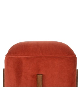 Repose-pieds en velours rouge brique et bois massif