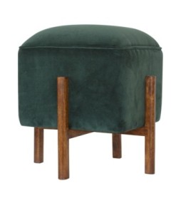 Emerald Velvet Solid Wood Footstool