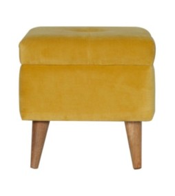 Repose-pieds de rangement en velours moutarde