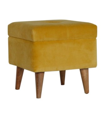 Repose-pieds de rangement en velours moutarde
