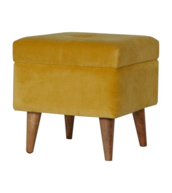 Repose-pieds de rangement en velours moutarde