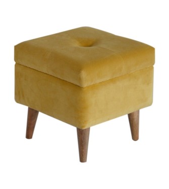 Repose-pieds de rangement en velours moutarde