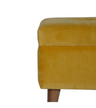 Repose-pieds de rangement en velours moutarde