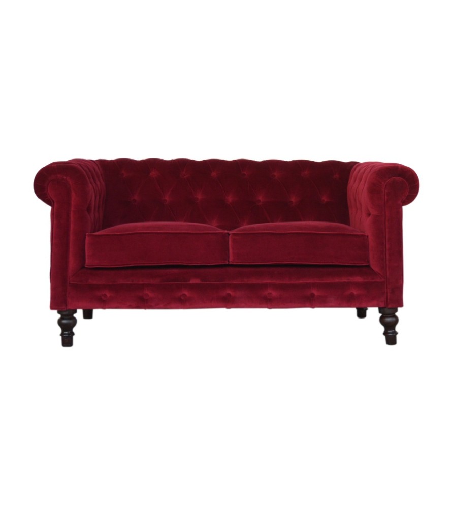 Canapé Chesterfield en velours rouge bordeaux