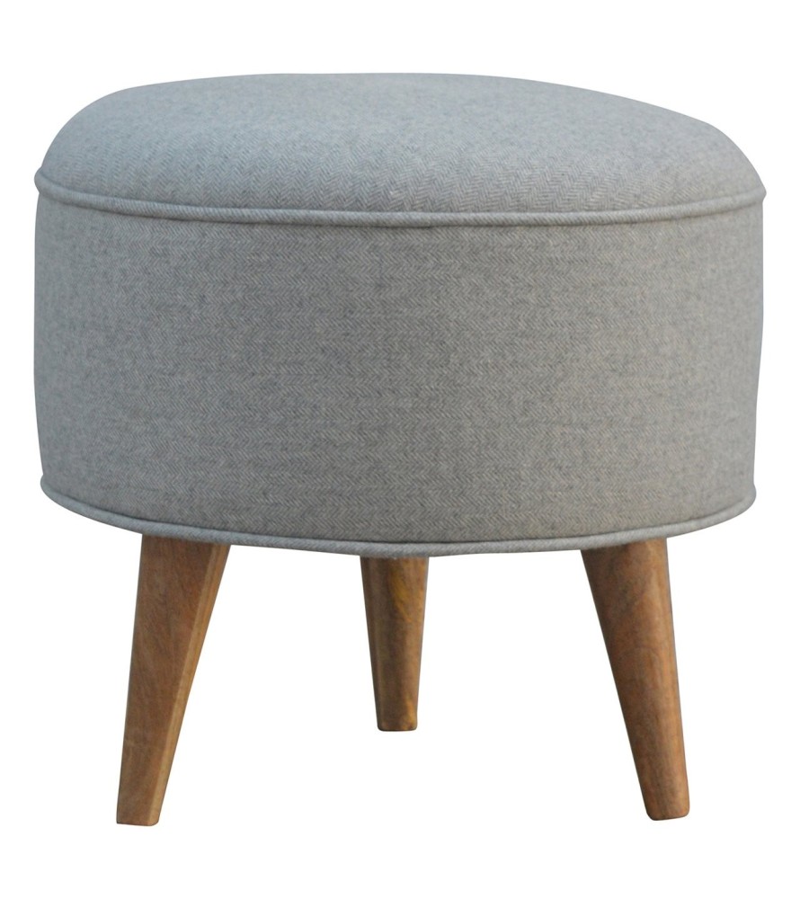 Round Grey Tweed Footstool