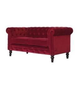 Canapé Chesterfield en velours rouge bordeaux