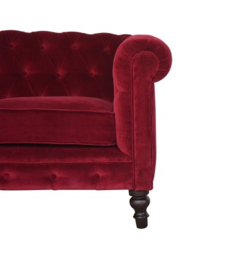 Canapé Chesterfield en velours rouge bordeaux