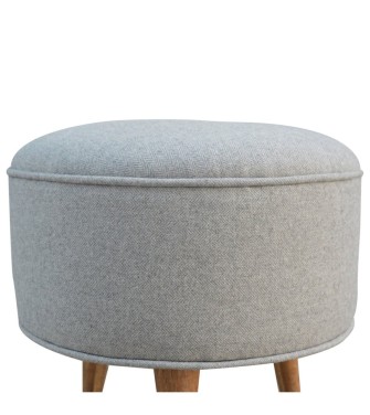 Round Grey Tweed Footstool