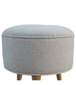 Round Grey Tweed Footstool
